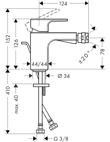 Vernis Shape bidē maisītājs, ar pop-up, hroms