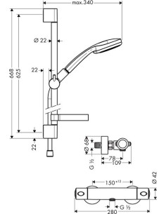 Ecostat 1001 SL+ Croma 100 Multi/Unica'C 0.65m dušas termostata komplekts, hroms 2