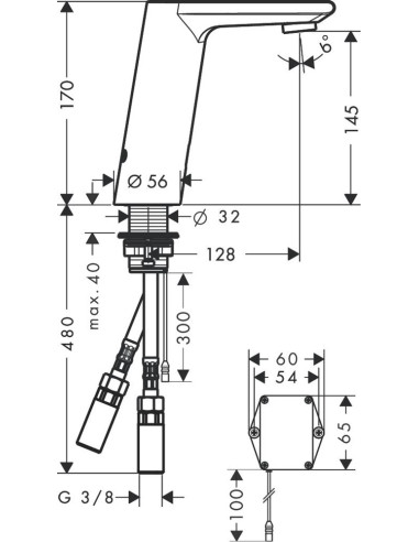 Metris S elektriskais izlietnes maisītājs 6V, ar temperatūras regulāciju, hroms