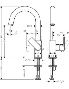 Vernis Shape 210 izlietnes maisītājs, ar grozāmu snīpi, ar pop-up, hroms 2