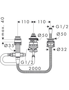 Logis 3-caurumu vannas maisītāja iebūvējamā daļa, hroms 2