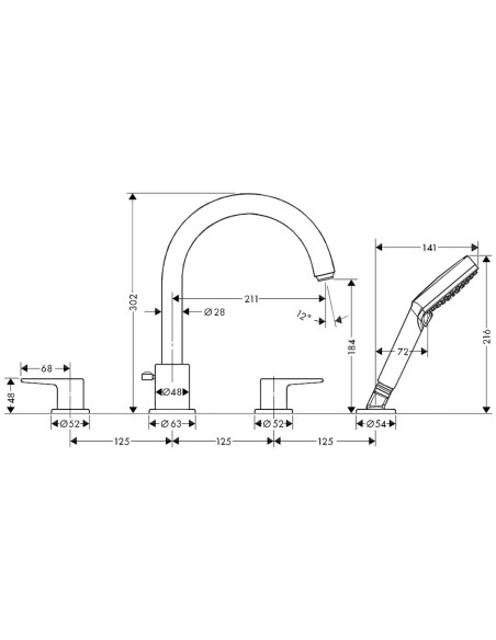 Vernis Blend 4 caurumu vannas maisītājs ar rokas dušu, matēts melns Vernis Blend 4 caurumu vannas maisītājs ar rokas dušu, matēts melns