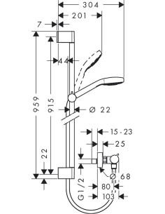 Croma Select E Vario rokas dušas klausule ar dušas stieni 0.90m un termostatu, balts/hroms 2