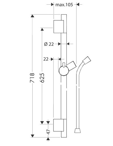 Unica S Puro dušas stienis, 65cm ar pievadu, melns