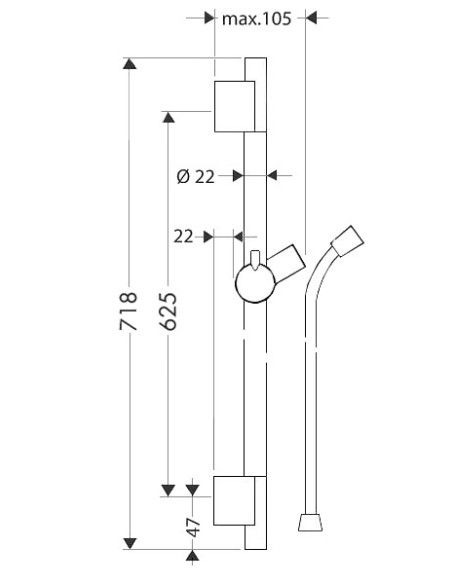 Unica S Puro dušas stienis, 65cm ar pievadu, melns Unica S Puro dušas stienis, 65cm ar pievadu, melns