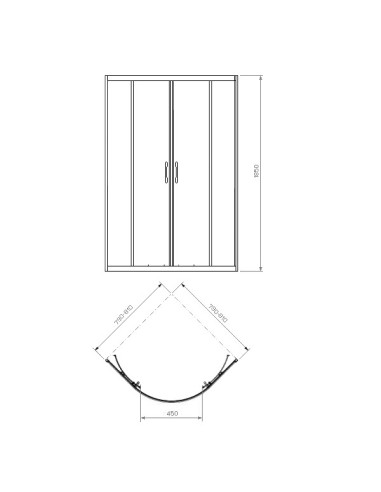 Rekord pusapaļa duškabīne 80x80/190cm, bīdāmas durvis, caurspīdīgs stikls