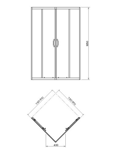 Rekord kvadrātveida stūra duškabīne 80x80/190cm, bīdāmas durvis, caurspīdīgs stikls