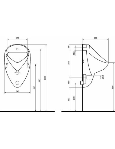 Felix pisuārs, ūdens pieslēgums no aizmugures, horizontāla izplūde