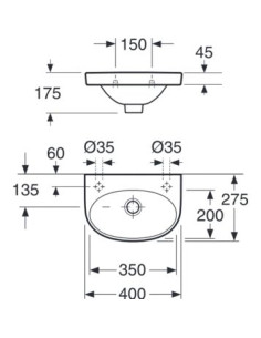 Maza izlietne Nautic 5540 montējama ar skrūvēm 40 cm Jaucējkrāna caurums kreisajā pusē 2