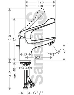 Novus Care 70 izlietnes maisītājs ar pop-up un pagarinātu rokturi 118mm, hroms 2