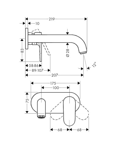 Vernis Blend iebūvējmas izlietnes maisītājs, no sienas, matēts melns