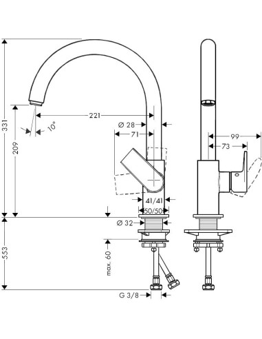 Vernis Shape M35 210 virtuves maisītājs, ar grozāmu snīpi, hroms