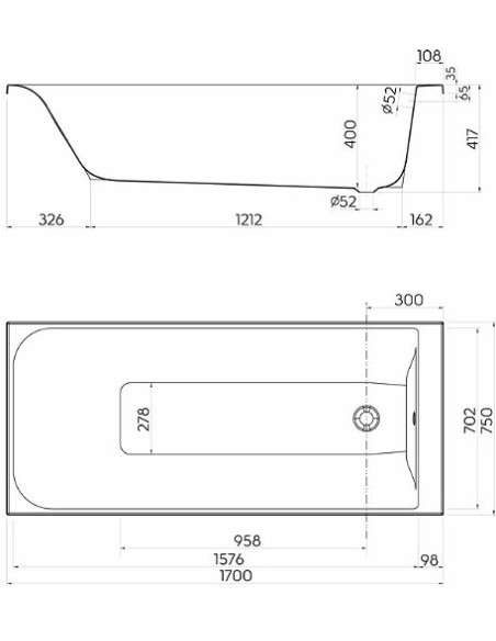 Taisnstūra vanna Rekord 170x75cm Taisnstūra vanna Rekord 170x75cm
