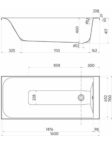 Taisnstūra vanna Rekord 160x70cm