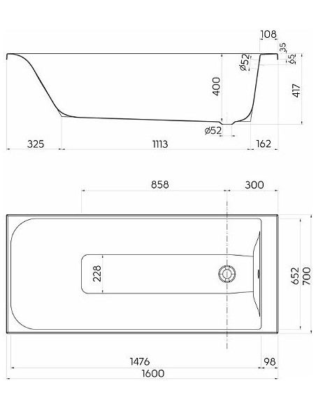 Taisnstūra vanna Rekord 160x70cm
