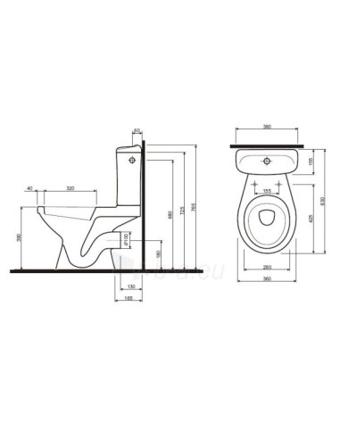 Idol WC pods ar horizontālu izvadu, tvertne 3/6l ar pievadu no apakšas, mīkstais vāks