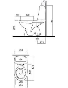 Solo WC pods ar vertikālu izvadu, tvertne 3/6l ar pievadu no apakšas, cietais vāks 2