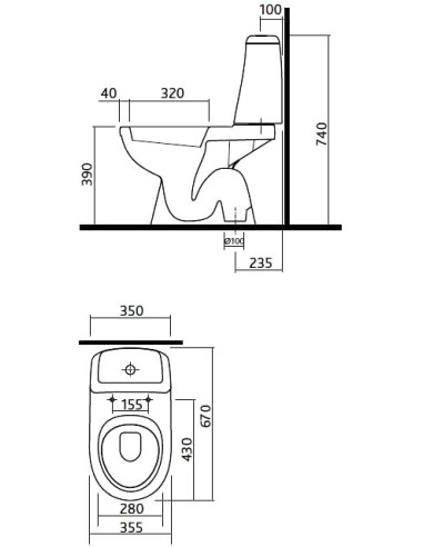 Solo WC pods ar vertikālu izvadu, tvertne 3/6l ar pievadu no apakšas, cietais vāks