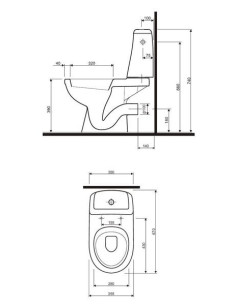 Solo WC pods ar horizontālu izvadu, tvertne 3/6l ar pievadu no apakšas, cietais vāks 2