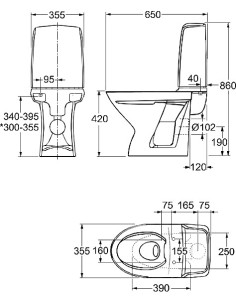 Inspira Rimfree® grīdas WC pods ar horizontālu izvadu, 2/4L, balts 2