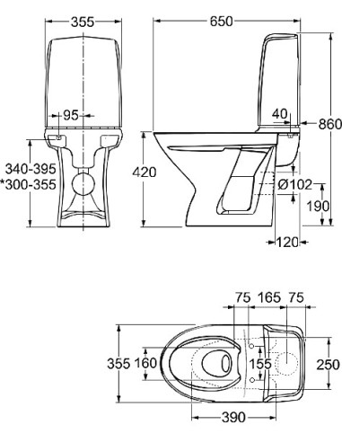 Inspira Rimfree® grīdas WC pods ar horizontālu izvadu, 2/4L, balts