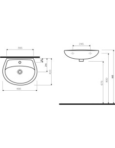Idol izlietne 50x41cm ar atveri maisītājam, ar pārplūdi 2