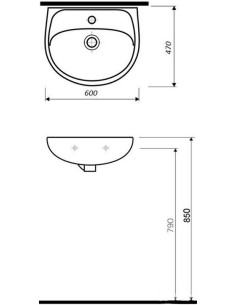 Solo izlietne 60x47cm ar atveri maisītājam, ar pārplūdi 2