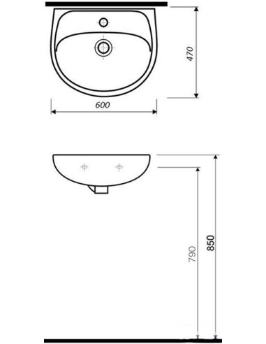 Solo izlietne 60x47cm ar atveri maisītājam, ar pārplūdi