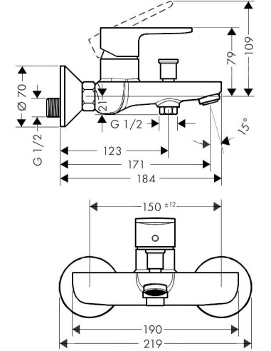 Vernis Blend vannas maisītājs, hroms