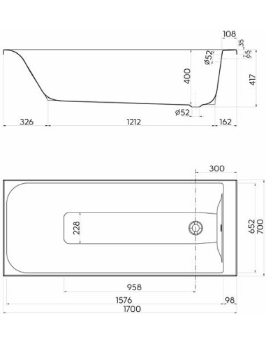 Taisnstūra vanna Rekord 170x70cm
