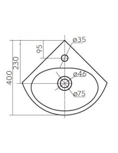 Runa stūra izlietne 35x35cm ar atveri maisītājam, ar pārplūdi 2