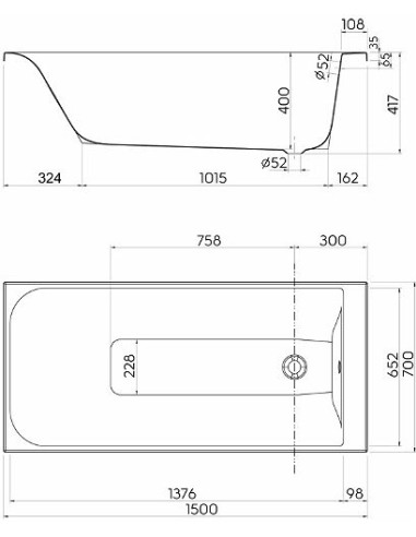Taisnstūra vanna Rekord 150x70cm