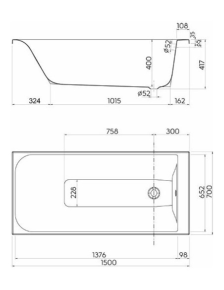 Taisnstūra vanna Rekord 150x70cm Taisnstūra vanna Rekord 150x70cm