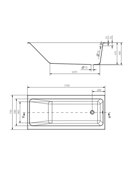 CREA SLIM 170x75 STAčiakampė VONIOS - 4 CREA SLIM 170x75 STAčiakampė VONIOS - 4