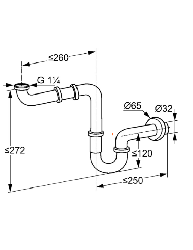 Sifons izlietnei bez noteces 11/4x32, 1025505-00 - 1