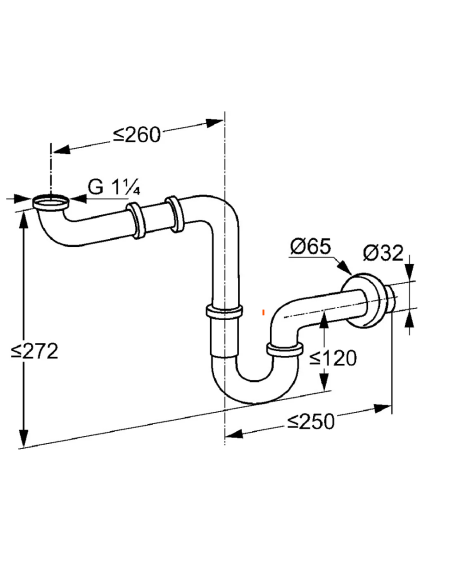Sifons izlietnei bez noteces 11/4x32, 1025505-00 - 1
