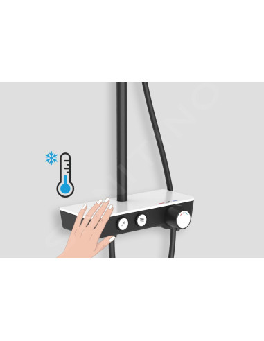 kielle Oudee - Shower set with thermostatic mixer tap, 26 cm, 3 spray modes, chrome/white/black 20602000 - 2