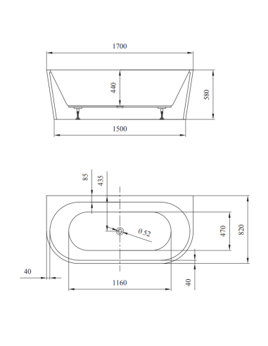 Back-to-wall CREA freestanding bathtub 170x82cm - 3
