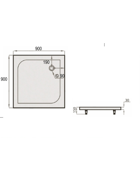 Shower tray "SPN P 707", white,900 x 900 - 1