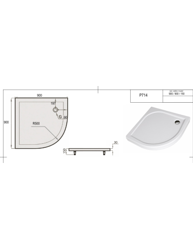 Dušas paliktnis "SPN P 714", balts, R 500, 900 x 900 - 1