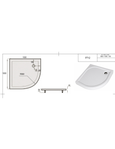 Dušo padėklas "SPN P 712", baltas, R 550 ,1000x1000 - 2 2