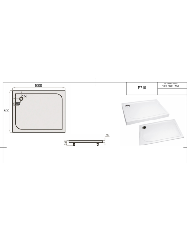Shower tray "SPN P 710", white,800 x 1000 - 1