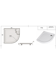Dušo padėklas "SPN P 706", baltas, R 550 ,900 x 900 - 2 2