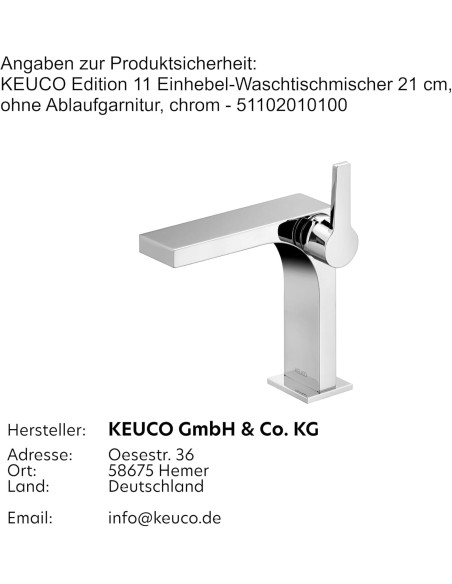 Keuco Edition 11 vienos svirties baseino maišytuvas 150 51102010100 - 2