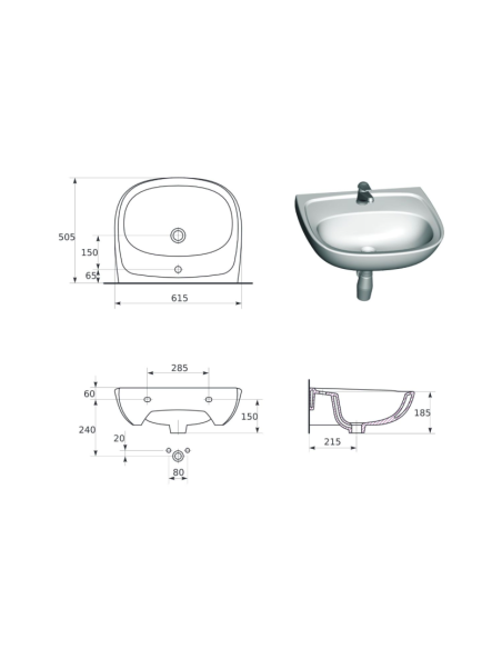 Cersanit MARKET Sink 60cm, white - 1