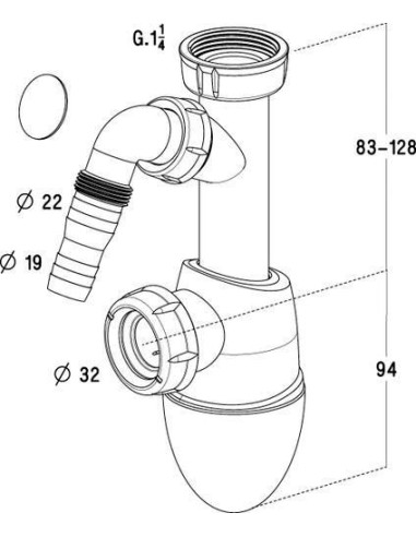 Izlietnes sifons ar veļas mašīnas pieslēgumu D32mm - 2
