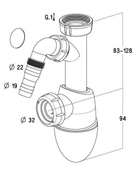 Izlietnes sifons ar veļas mašīnas pieslēgumu D32mm - 2
