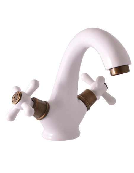 Basin lever mixer MORAVA RETRO WHITE/BRONZE - Barva bílá/stará mosaz,Rozměr 1/2''