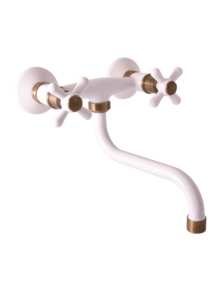 Basin lever mixer MORAVA RETRO WHITE/BRONZE - Barva bílá/stará mosaz,Rozměr 100 mm