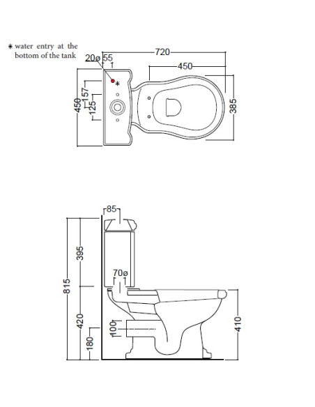RETRO monobloks, P-izvads, bronzēta skalošanas poga - 3